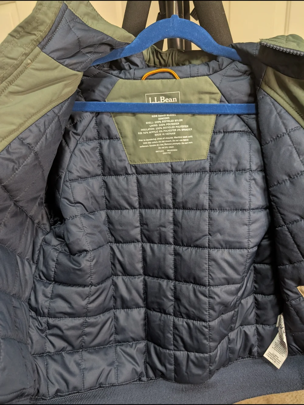 L.L. Bean Youth Hooded Bomber Jacket Forest Green Size 8 Excellent Condition